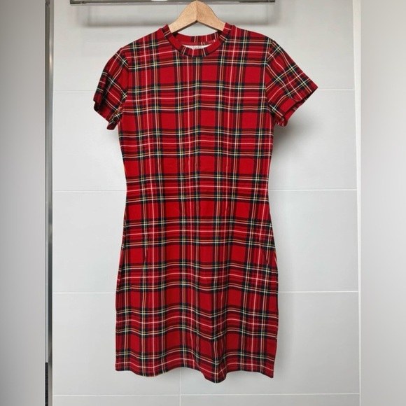 H&M Divided Red Plaid Mini Dress | Size Medium - Picture 1 of 5